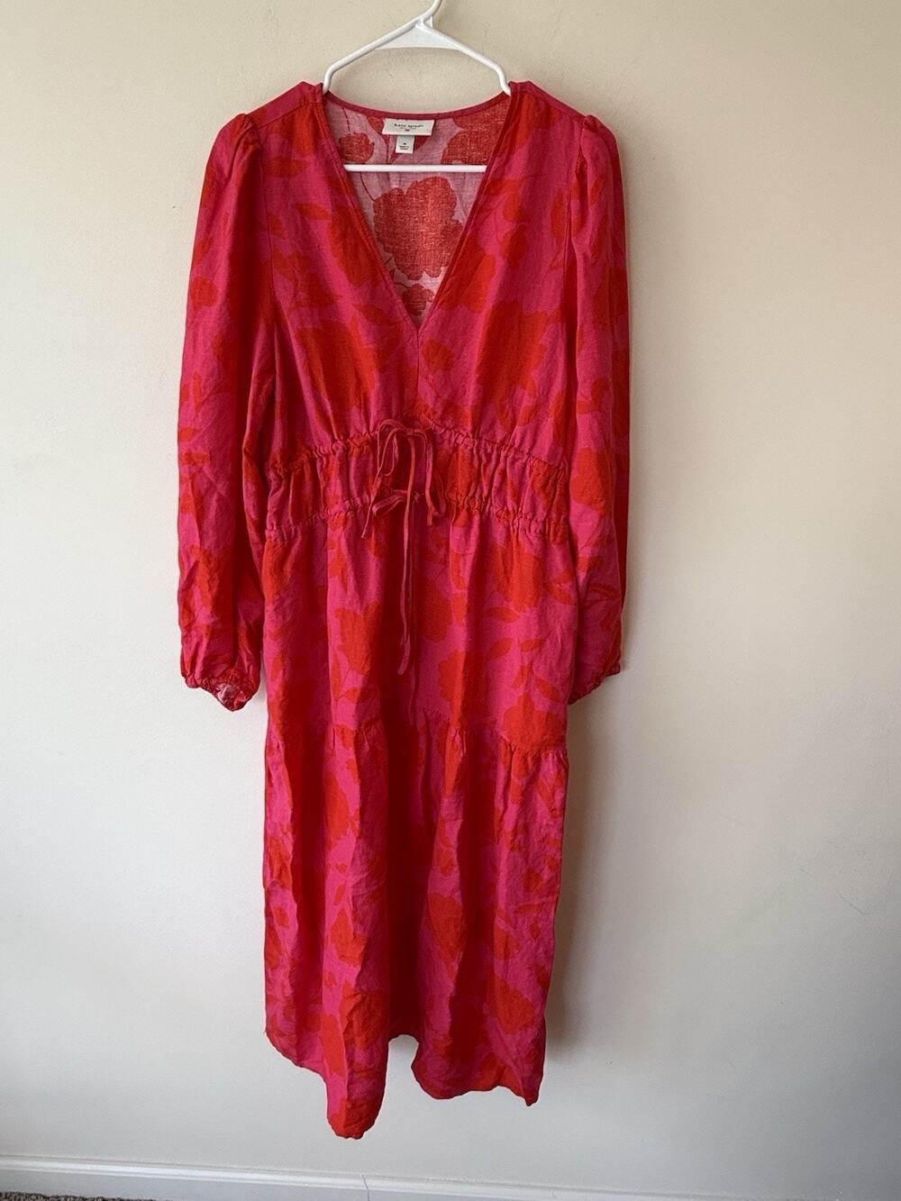 Kate Spade x Target Women’s Size M Bright Red Pink Linen Blend Long Sleeve Midi